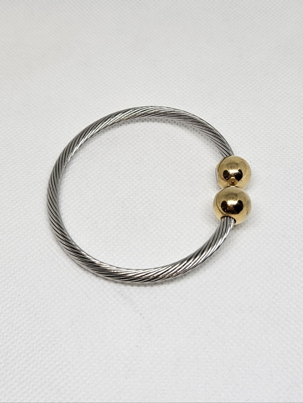 Two Tone Cable Bangle Set Stackable Designer Inspired Bracelets - Picture 7 of 16